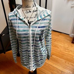 Striped Blue and White Hoodie with Pineapple Design